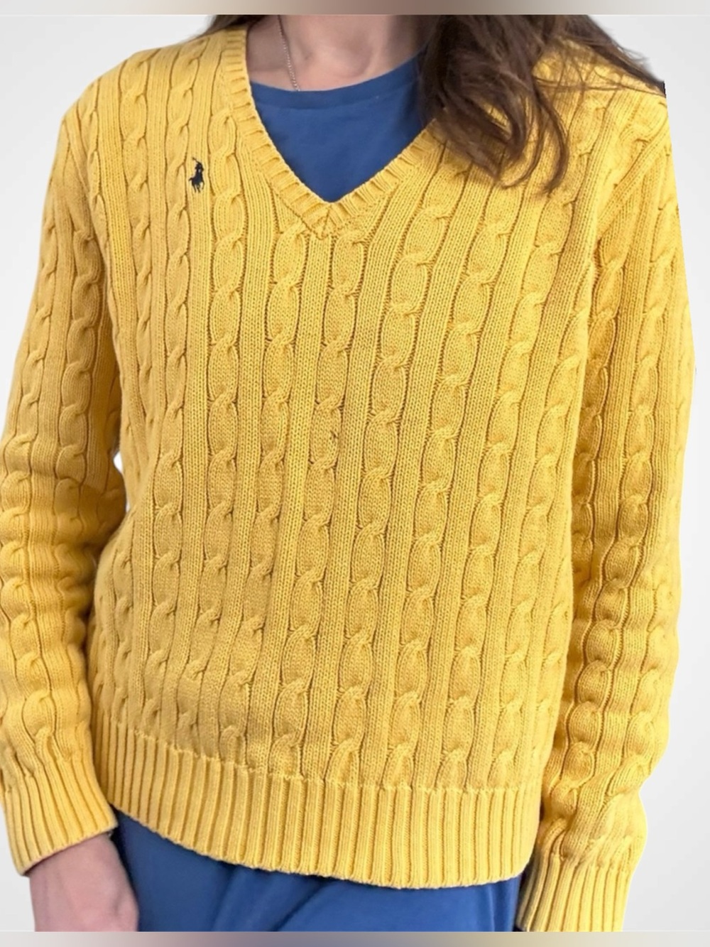 Ralph Lauren Bright Yellow Cable-Knit V-Neck Sweater